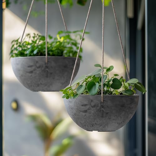 LA JOLIE MUSE Hanging Planter Flower Plant Pots - 9.84 Inch Indoor Outdoor Balcony Patio Hanging Basket Set of 2, Marble Pattern - color: Marble Pattern, size: 9.84 Inch