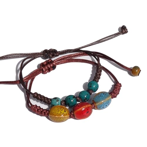 Handmade Green Boho Bracelets for Women, Bohemian Ceramic Beads Bracelets for Friends, Trendy Porcelain Stone Beaded Bracelets for Sisters - color: green and colorful