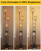63IN Dimmable Floor Lamp with Shelf, Black Rattan Tall Standing Lamps Candle Holder Style, 3000K Warmwhite Mid Century Modern Floor Lamp with 5Lbs Heavy Base for Living Room (Bulbs Included) - color: 3 Rattan-Black Shelf