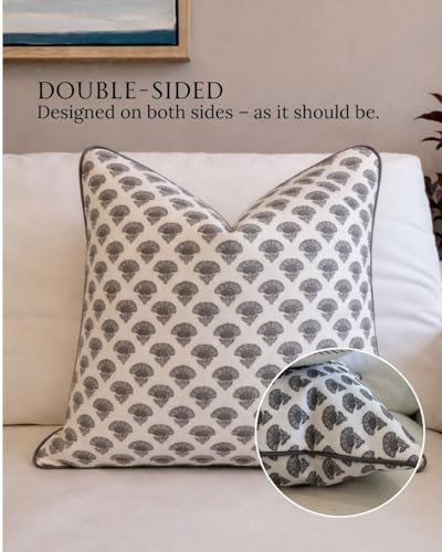 Jillien Harbor The Oliver Patterned Throw Pillow Cover–Blockprint Style Leaf Pillow Print Polycotton Designer Accent for Modern Country Decor, Decorative Use, Fits 20 Inch Insert, 18 x 18 Inch, Brown - color: The Oliver, size: 18" x 18" (Pack of 1)