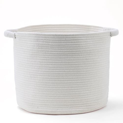 Blanket Basket (16" Dx14 H) - Round Woven Rope Storage for Living Room Throws, Pillows & Laundry- White - color: White, size: 16" X 16" X 14"