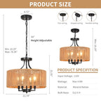 15.7'' Hand Woven Rattan Chandelier, 4-Light Boho Chandelier Rattan Pendant Light Fixture, Wicker Farmhouse Chandeliers for Dining Room Bedroom Living Room Foyer