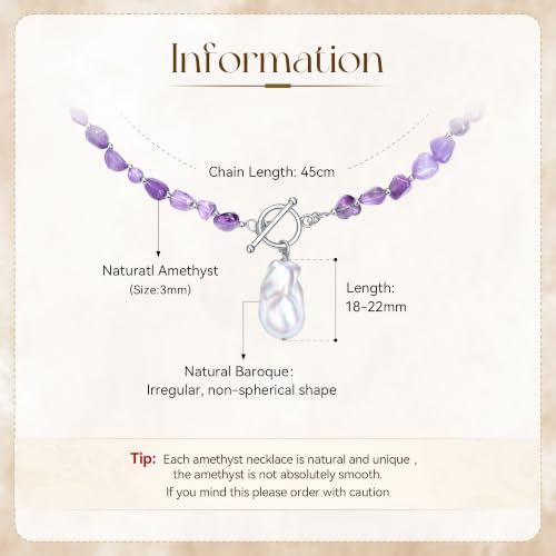 Beaded Necklaces for Women with Baroque Pearl, Turquoise Amethyst Lapis lazuli Tiger Eye Handmade Boho Bead Choker Necklace, Natural Stone Summer Jewelry Birthday Mother Gift for Women - color: Amethyst