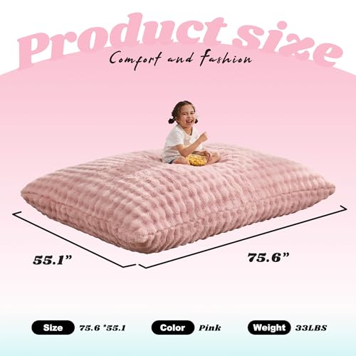 Hobestluk 3 in 1 Bean Bag Chair Giant Bean Bag Chairs for Adults with Bubble Cover Convertible Bean Bag Floor Cushion with Machine Washable Cover for Living Room (Bubble Pink) - color: Peach Pink