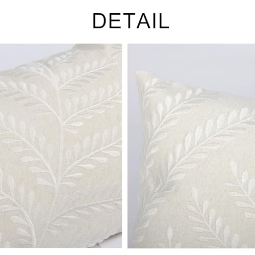 Embroidered Throw Pillow Cover 12x 20, Classical Boho Leaves Natural Linen Pillow Cushion Case, Farmhouse Home Decor for Outdoor Couch Bedroom Car White - color: Beige2