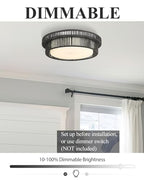 Black Rattan Ceiling Light, HWH 15W LED Woven Flush Mount Ceiling Light 13'' Boho Light Fixtures Ceiling Coastal Twine Lighting Fixtures for Bedroom Hallway, 5HYS78F-LED BK - color: Black, size: 13 Inch
