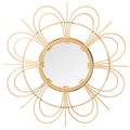Vintiquewise Decorative Flower Shape Woven Rattan Wood Round Modern Hanging Wall Mirror - size: 2"L x 24"W