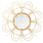 Vintiquewise Decorative Flower Shape Woven Rattan Wood Round Modern Hanging Wall Mirror - size: 2"L x 24"W