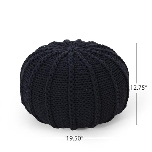 Round Boho Pouf Ottoman - Cable Knitted Cord Boho Pouffe - Stuffed Poof Accent Beanbag Footrest for Living Room - Nursery - Bedroom - Covered Patio - Study Nook (20"x20"x13") (Dark Blue-1) - color: Dark Blue-1