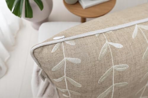 VAGMINE Embroidered Botanical Vine Leaf 18x18 Throw Pillow Cover - Natural Linen Square Cushion for Sofa Couch Bed - Cottagecore Farmhouse Decor - Lollipop - color: Natural-lollipop, size: 18" x 18" (Pack of 1)