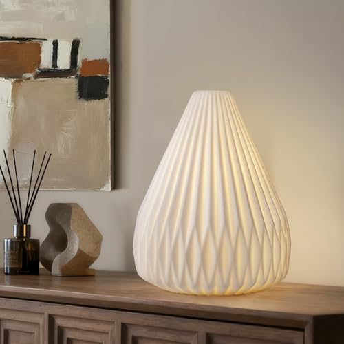 RONDURE 9.1" Modern Ceramic Table Lamp, Fully Dimmable Bedside Lamp for Bedroom Living Room Nightstand, White Translucent Ceramic Shade, Warm Ambient Decorative Corded Lighting, Bulb Included - style: Ariadne
