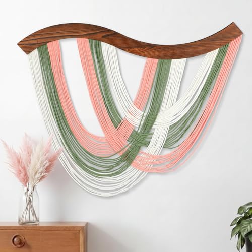 Mindsoft Blush Pink, Sage Green & White Macrame Wall Hanging Dip Dyed Yarn Wall Art, Boho Decor Handmade Cotton Rope Tapestry for Bedroom, Living Room, Nursery, 31.5 x 23.6 Inch - color: Fresh Neutral