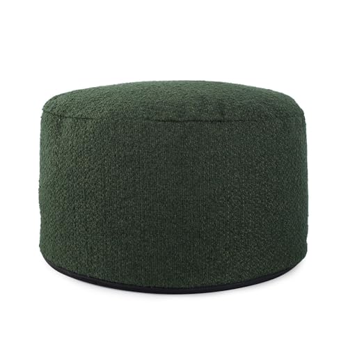 Howard Elliott Collection Barbet Round Foot Pouf Ottoman with Removable Zipper Cover, Woven Polyester Fabric Filled with Fiber and EPS Beads for Footrest or Extra Seating, 22x22x15 Inch, Forest - color: Green