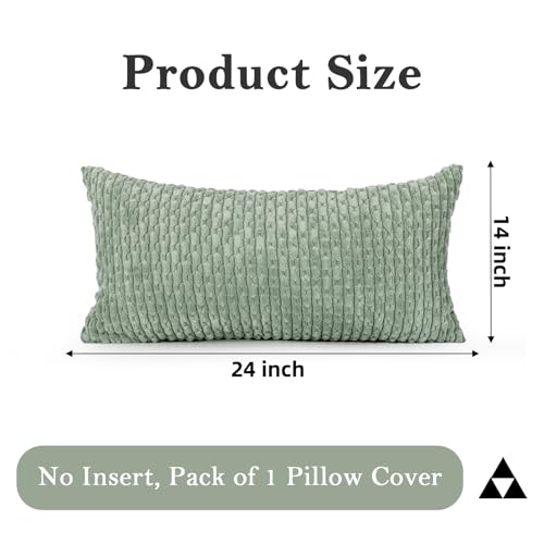 JoraLion 14x24 Boho Decorative Lumbar Throw Pillow Cover, Seafoam Green Cozy Soft Striped Corduroy Long Rectangle Cushion Case Accent Home Decor for Sofa Bed Room Livingroom, ONLY Cover - color: Seafoam Green, size: 24" x 14" (Pack of 1)