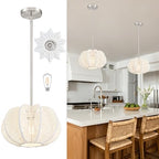 White Rattan Pendant Light 12.6 in Hemp Rope Rattan Light Fixture Woven Pendant Wicker Chandelier Boho Chandelier for Kitchen - color: 12.5" White