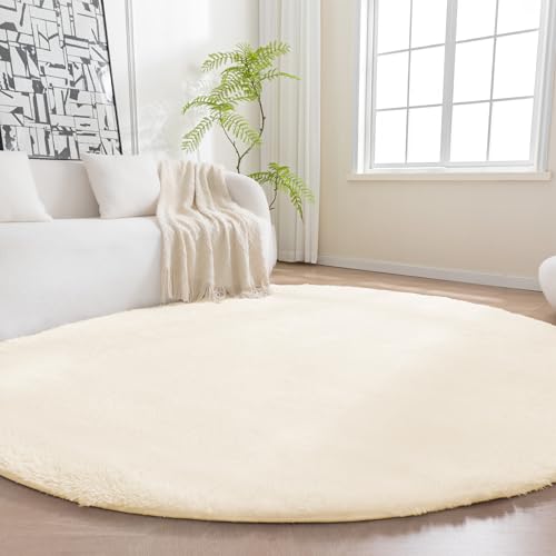 Amazon Basics Fluffy Washable Round Area Rug, Circle Shaggy Carpet for Living Room, Bedroom, Nursery, 8'R, Beige - color: Beige, size: 8' (Round)