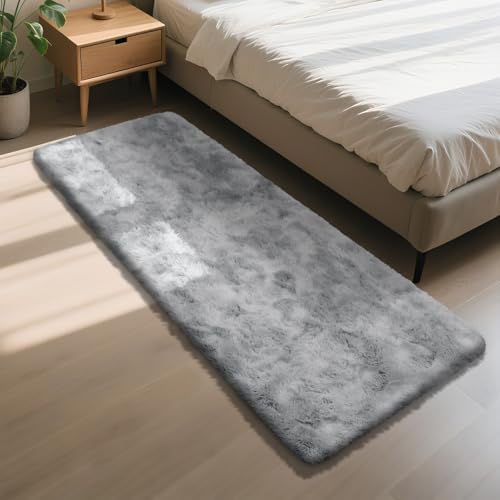 Soft Runner Rugs for Bedroom, Mottling Grey 2x6 Area Rugs Fluffy Rug Shag Area Rug Carpet, Bedside Rug for Living Room Bedroom Room Home Decor - color: Mottling Grey, size: 2' x 6' (Rectangular)