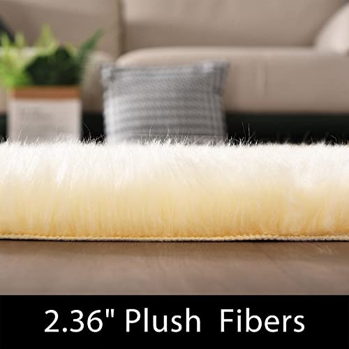 Latepis Yellow Fur Rugs Small 2x3 Area Faux Sheepskin Rug Throw for Sofa Cushion Chair Fluffy Rug Carpet for Bedroom Dorm Room Home Décor Rectangle - color: Light Yellow, size: 2' x 3' (Rectangular)