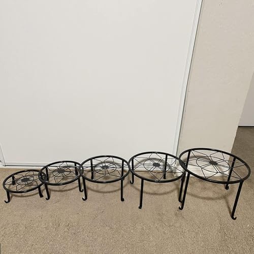 5 Pack Metal Plant Stands,Heavy Duty Potted Holder for Flower Pot,Indoor Outdoor Metal Rustproof Iron Garden Container Round Supports Rack for Planter - color: Black