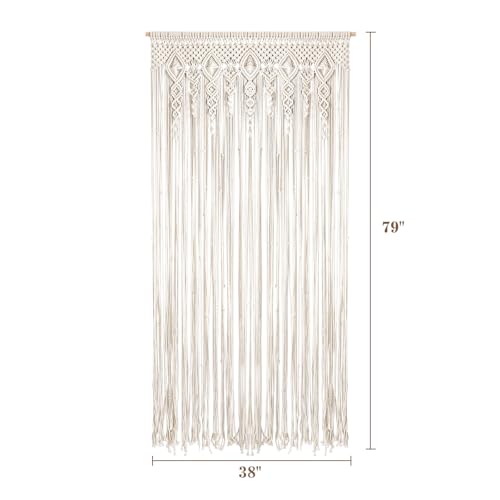 Foreate Macrame Curtains Long Cotton Macrame Wall Hanging Boho Beaded Curtain for Window Doorway Handmade Wedding Backdrop Room Divider, 1 Panel 79" L x 35" W - size: 35.5"W x 79"L (Pack of 1)