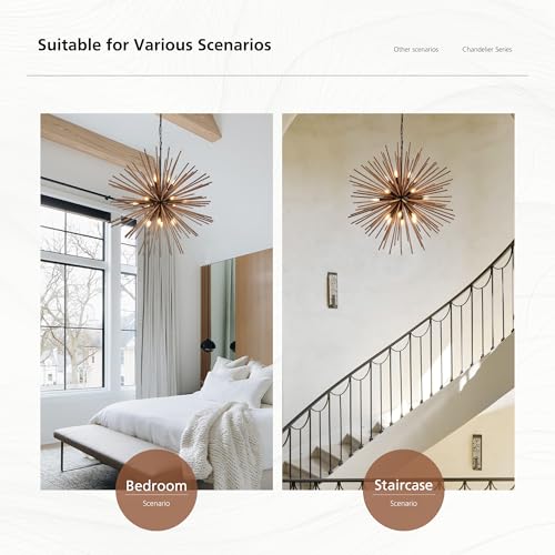 37.4" Farmhouse Sputnik Chandelier for Dining Room Rustic Handmade Natural Wood 18-Light Hanging Ceiling Pendant Light Fixture Starburst Wood Chandeliers for Kitchen Bedroom Foyer Hallway - size: Diameter 37.4", 18-Light