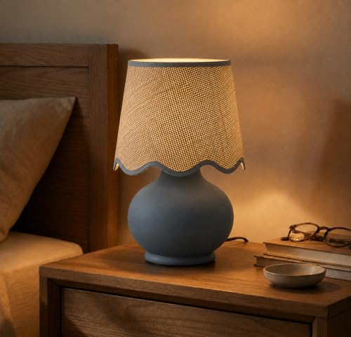Benton Ceramic Table Lamp with Fabric Shade – 13" Bedside Accent Lamp for Bedroom, Living Room & Nightstand (Slate Blue) - color: Slate Blue