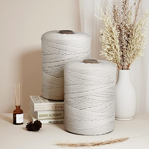Macrame Cotton Cord 3mm x 547yds, ZUEXT Natural Handmade Beige White Braided Cords 4 Strands Knitted Rope String for Craft Wall Hanging Weaving Tapestry Dream Catchers Hanger DIY Gift (500m) - color: Beige White, style: 3mm x 500m