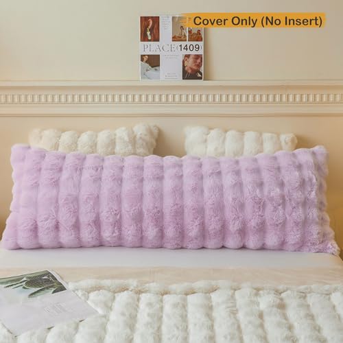 LIFEREVO Fluffy Faux Rabbit Fur Body Pillow Cover, Cozy Light Purple Bubble Shaggy Plush Bed Body Pillowcase with Zipper, Long 20"x54" Fuzzy Furry Pillow Case for Bedroom Home Decoration, Lavender - color: Lavender