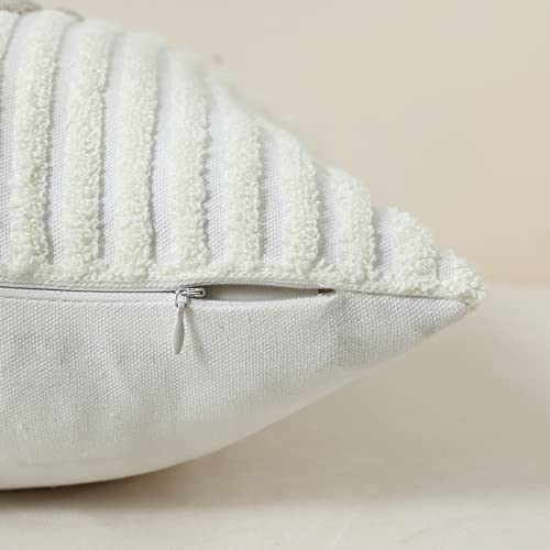 Modern Striped Embroidered Throw Pillow Covers 18x18 Set of 2 Textured Neutral Patterned Cotton Boho Pillow Covers Spring Decorative for Couch Bed Living Room Outdoor Grey & Cream White - color: Grey and White, size: 18" x 18" (Pack of 2)
