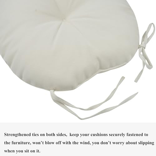 FUNHOME 15"x15"x4" Bistro Chair Cushion Set of 2, Water Repellent Round Outdoor Chair Cushions with Ties, Patio Tufted Chair Pads for Home Garden (Cream Beige) - color: Cream Beige