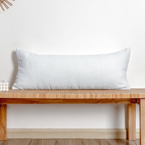 JoraLion Boucle Lumbar Pillow Cover 14x36 inch, White Textured Throw Pillow Cover Cushion Case for Sofa Bed Couch Living Room, Pack of 1 (Cover Only) - color: White, size: 36" x 14" (Pack of 1)