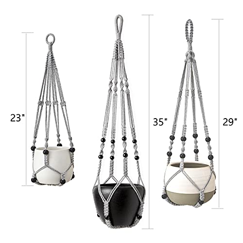 Mkono 3 Pack Macrame Plant Hangers Indoor Different Size Hanging Planter Basket Flower Pot Holder with Beads No Tassels 35"/29"/23", Medium, Grey - color: Gray, size: Medium