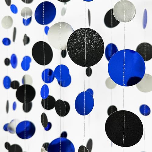 46Ft Navy Blue Black Silver Circle Dots Garland Royal Blue Black Polka Dots Streamer for Birthday Graduations Wedding Bridal Baby Shower Nautical Ahoy Achor Pirate Theme Party Decorations Supplies - color: Black Blue
