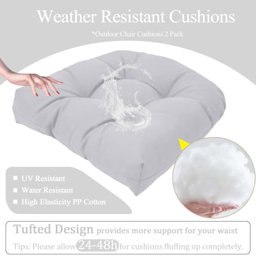 MTMR Water-Repellent Outdoor Chair Cushions Set of 2, 19”X19” Patio Chair Cushions with High Elasticity PP Cotton, Thick Tufted Outdoor Patio Furniture Cushions, Seat Cushions for Outdoor Furniture - color: Gray
