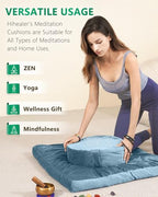 Hihealer Meditation Cushion Set Large Velvet Floor Pillow & Traditional Tibetan Yoga Bolster for Adults Zafu Meditation Mat with Buckwheat Filling - color: Blue
