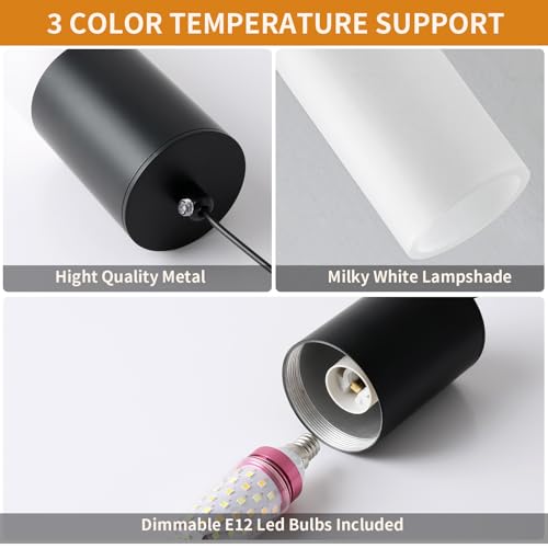 Kitchen Island Pendant Lights LED Black Small Pendant Light 12W with Milky White Lampshade Modern Ceiling Hanging Lamp for Bedroom Bedside Dining Room Table Bathroom, 1 Pack, 3000K-6000K - color: Black, size: 1-Light 1-Pack