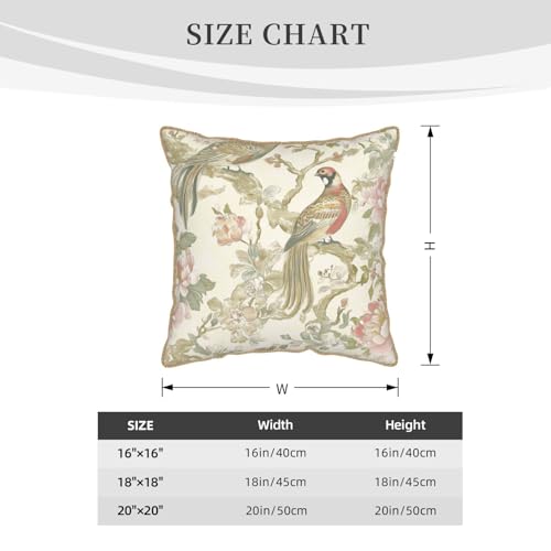 Vintage Bird Floral Velvet Pillow Covers 18x18 Inch Chinoiserie Flowers Leaves Throw Pillows for Couch Farmhouse Cushion Covers Pillowcase Light Green Leaf Pillow Cases for Sofa Bed Outdoor Decor - color: Green Bird, size: 18" x 18" (Pack of 1)