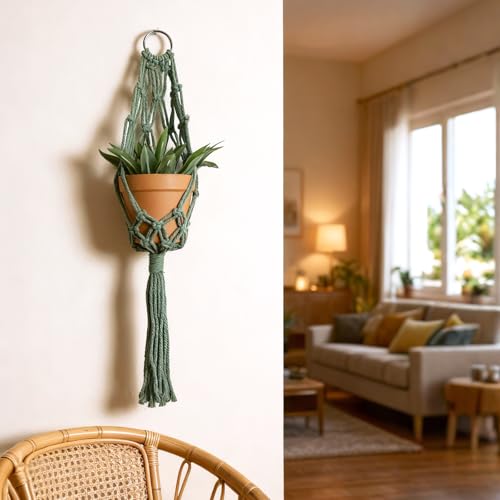 Artilady Macrame Hanging Planter for Indoor Plants, Boho Woven Plant Hanger Large Hanging Flower Pot Holders Outdoor Baskets Storage Green Wall Decor (Olive Green-2pcs) - color: Olive Green-2pcs