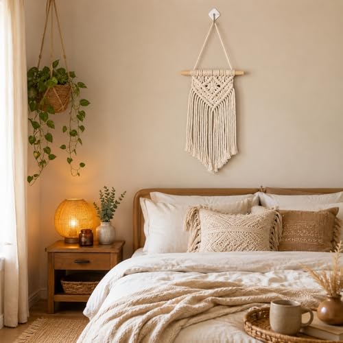 LUOZZY Macrame Wall Hanging Woven Tapestry Bohemian Style Macrame Hanging Decoration for Home Bedroom Livingroom Dorm Room Decoration, 14.6"x6.3"