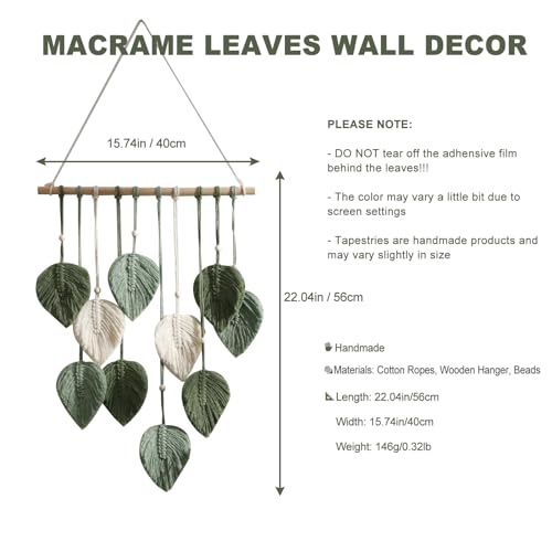 Artilady Macrame Tapestry Wall Hanging - Hand Woven Boho Tapestry Sage Green Leaves Wall Decor, Rustic Tassels Yarn Hanging Ornament Decor for Bedroom Living Room Dorm - color: Green