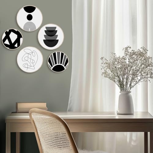 5 Pcs Black and White Wooden Wall Art Abstract Boho Hanging Decor for Apartment Bedroom Living Room Dining Room Farmhouse Home - color: Black and White