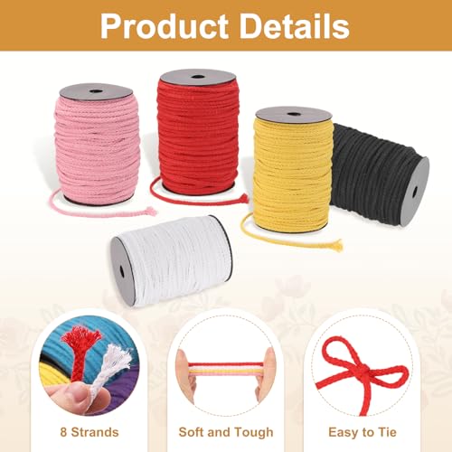 MECCANIXITY Macrame Cord 5mm x 295 ft Handmade Natural Cotton Rope, 8 Strand Twisted Braided Rope Cord for Plant Hanger Wall Hanging Dream Catcher Crafts Home Decoration, Light Blue - color: Light Blue