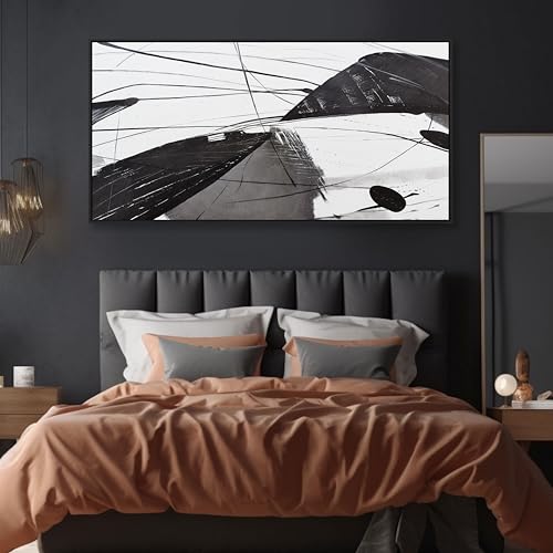 Abstract Canvas Art Home Wall Decor Black and White Abstract Wall Art Framed Artwork Modern Home Wall Decor for Living Room Bedroom Office 24"x48" - color: Black, size: 48"L x 24"W