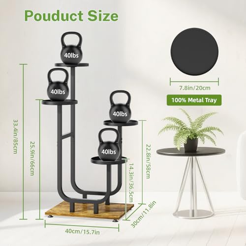 iDavosic.ly 4 Tier Plant Stand Indoor, Corner Tiered Multiple Flower Holder Shelf with Metal Trays, Orchid Display Wooden Rack for Patio Porch Living Room Balcony Outdoor, Modern Black & Rustic Brown - color: Modern Black, size: 4 Tiers