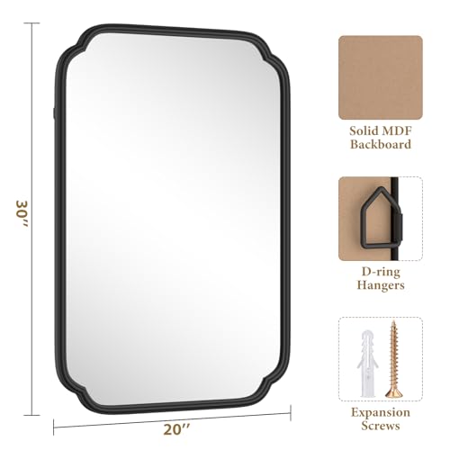 Ferytange Black Bathroom Mirror for Over Sink 20" x 30" Modern Rounded Rectangle Bathroom Vanity Mirror with Metal Framed Wall Mounted Decorative Mirror (Horizontal/Vertical) - color: Black, size: 30"L x 20"W