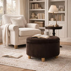 HomePop 28" Button Tufted Velvet Round Storage Ottoman - Chocolate Brown Velvet - color: Chocolate Brown Velvet