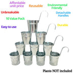 LaLaGreen Fence Planters for Outdoor Plants (10 Pack, 4 Inch) Balcony Planter Railing Hanging, Small Silver Metal Flower Pot Rail Wall Cute Farmhouse Garden Rustic Deck Porch Window Box Bucket Decor - size: 4 Inch (Silver)
