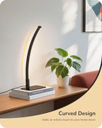 EDISHINE Curved LED Table Lamp, Modern Bedside Lamp with 3 Color Temperature & Stepless Dimming, Aluminum & Iron, Nightstand Lamp for Bedroom, Living Room, Black - color: Black