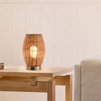 Boho Style Rattan Table Lamp,Dimmable Bamboo Desk Lamp,Touch & USB Charger Port,Oven Brown Rattan - color: USB + touch