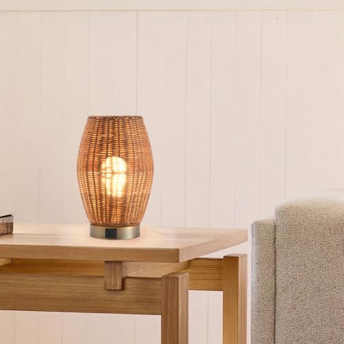 Boho Style Rattan Table Lamp,Dimmable Bamboo Desk Lamp,Touch & USB Charger Port,Oven Brown Rattan - color: USB + touch
